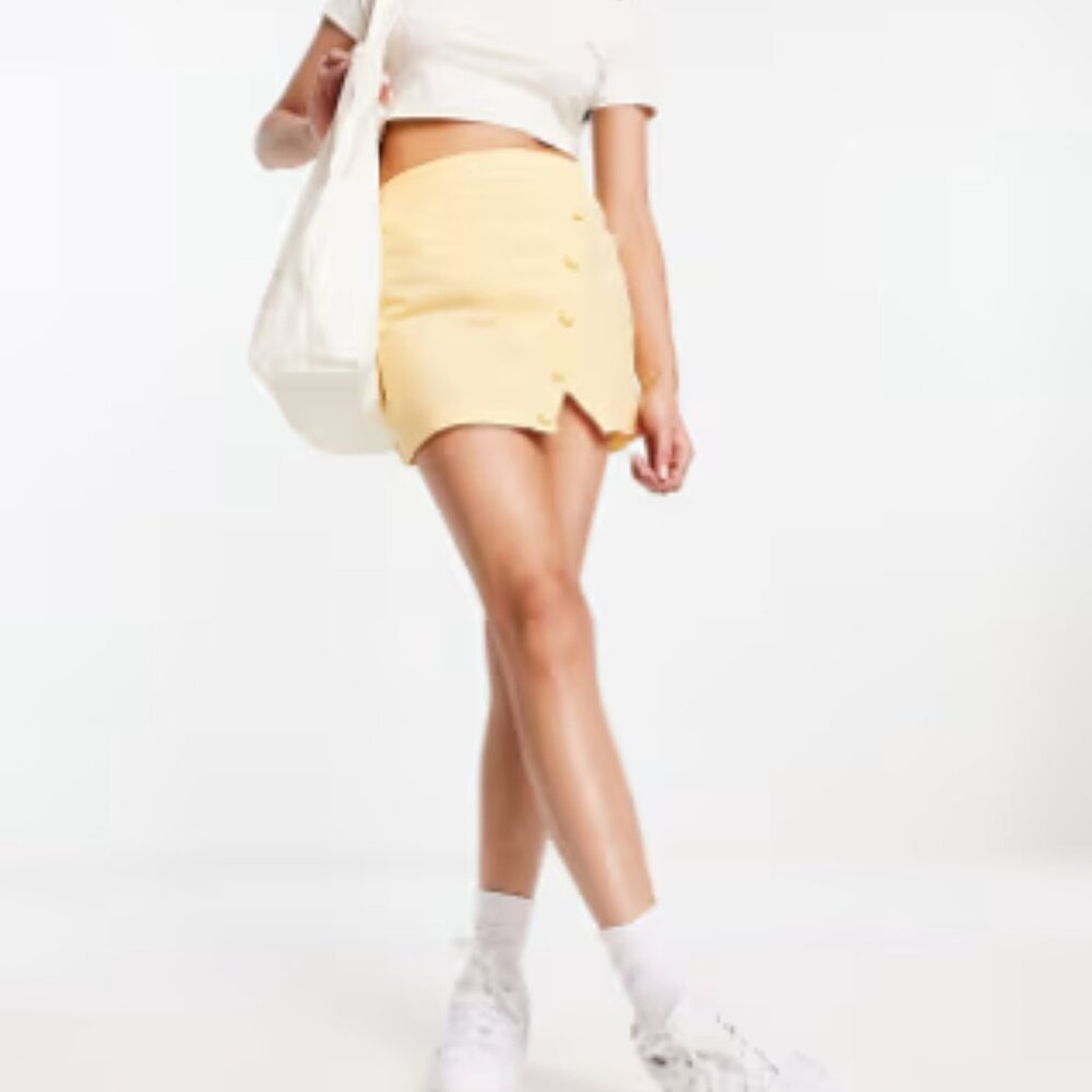 ASOS DESIGN linen mini skirt with asymmetric button detail in sand